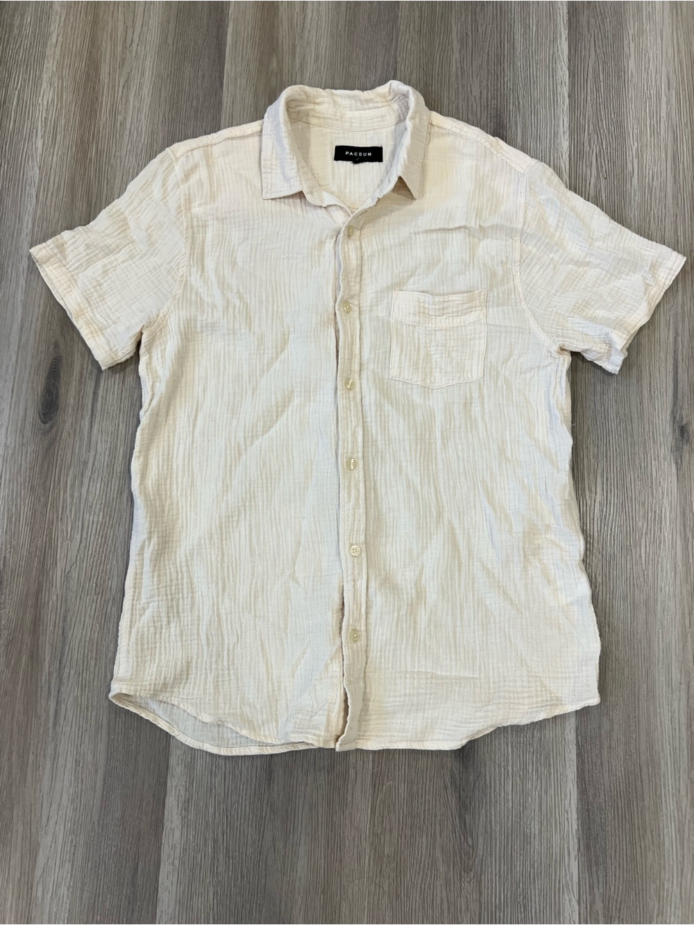 PacSun Cream Short-Sleeve Button-Down Camp Shirt